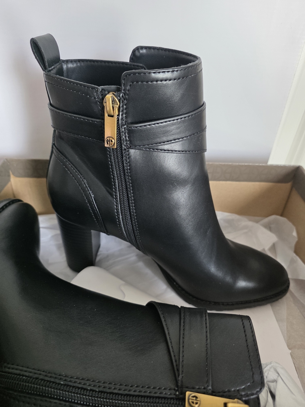 Giani Bernini Black Leather Ankle Boot with Gold Buckle - Picture 9 of 13